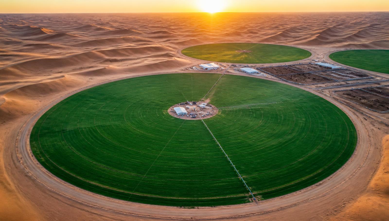 Aerial view of the Baladna farm in the Qatari desert